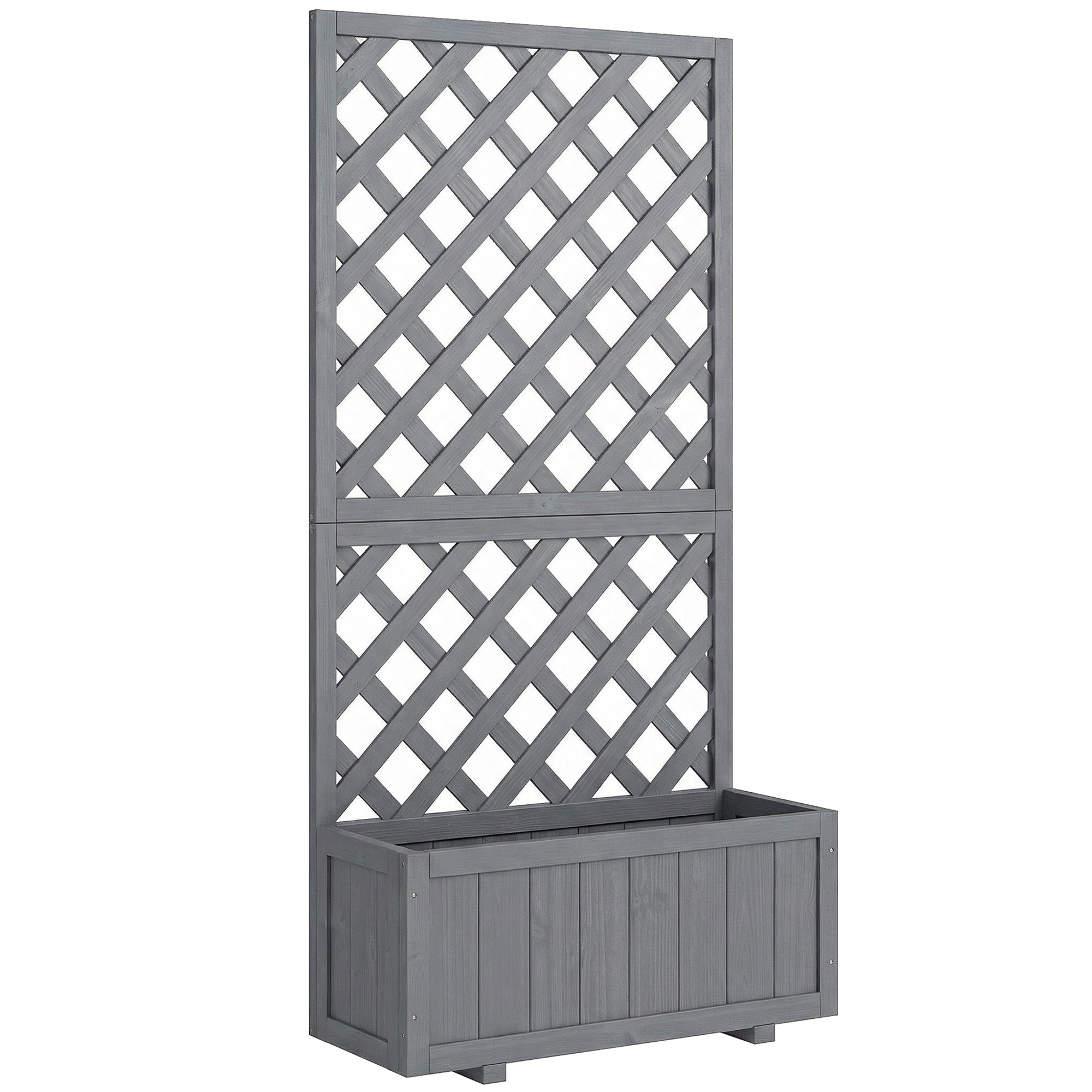 Outsunny Wood Planter with Trellis for Climbing Plants, Raised Bed, Planter Box with Drainage Holes to Grow Herbs Flowers, Grey 