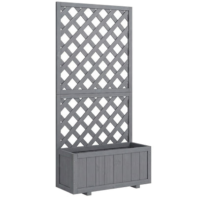 Outsunny Wood Planter with Trellis for Climbing Plants, Raised Bed, Planter Box with Drainage Holes to Grow Herbs Flowers, Grey 