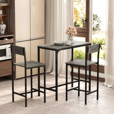 HOMCOM 3-Piece Bar Table Set with 2 Stools, Industrial Breakfast Bar Set with Footrest, Backrest for Dining Room, Small Space 