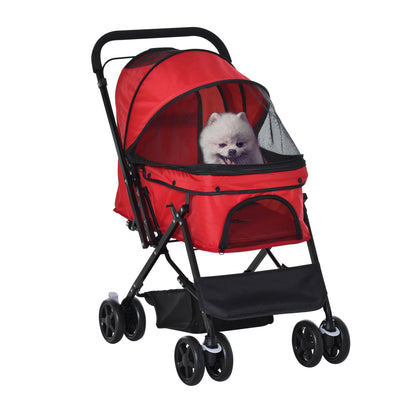 PawHut Pet Stroller Pushchair Foldable Travel Dog Cat Carriage w/ Reversible Handle Brake Basket 
