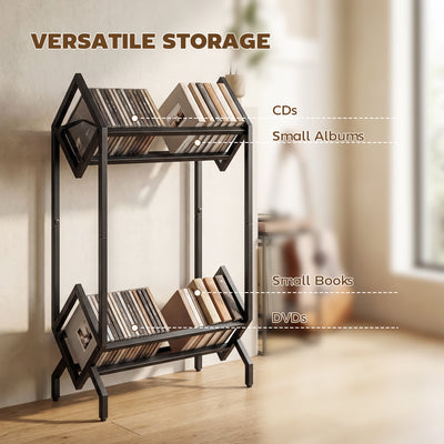 HOMCOM 50 CD Storage Rack, 2-Tier Metal CD Storage Unit, Free Standing, Easy to Assemble, Black 