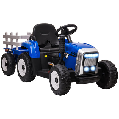 HOMCOM Ride On Tractor, Battery Powered Electric Car, with Detachable Trailer, Remote Control, Music - Blue 