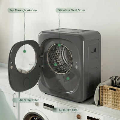 HOMCOM 4kg Vented Tumble Dryer with 5 Drying Mode, 800W Compact Freestanding Front Tumble Dryer Grey 