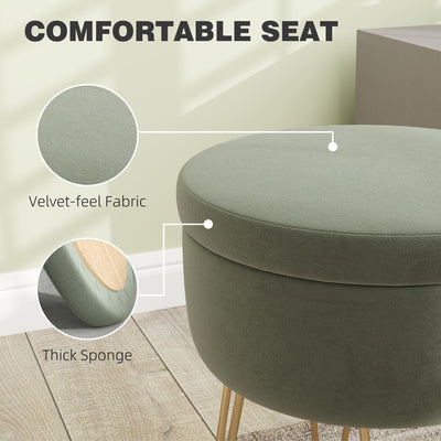 HOMCOM 5L Velvet-Feel Storage Ottoman - Green 