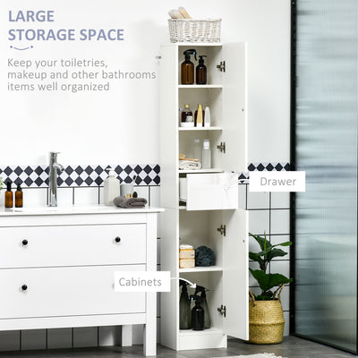 kleankin Tall Bathroom Cabinet with Adjustable Shelves, High Gloss Storage Cupboard, Freestanding Tallboy with Storage Drawer, White 