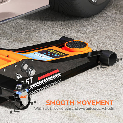 HOMCOM 2.5 Ton Hydraulic Low-Profile Floor Jack, with 7.5-47cm Lifting Range, Wheels, Orange 