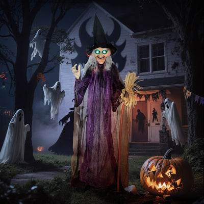 Outsunny 6ft Animated Witch Decoration, with Sound - Purple/White 