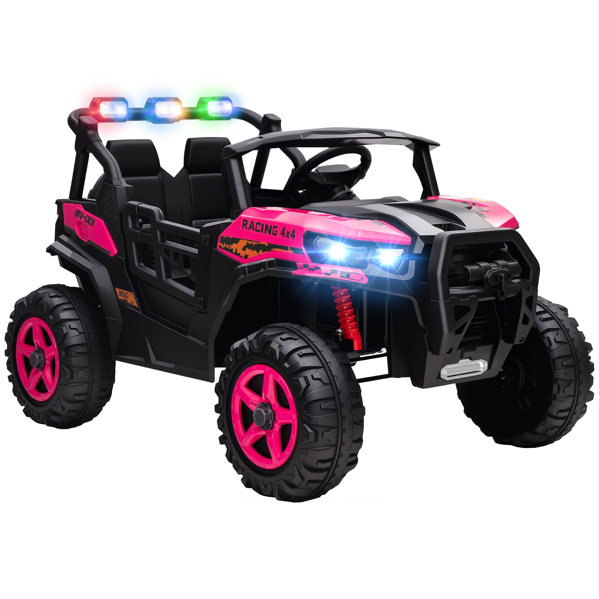 AIYAPLAY 24V Electric Ride on Car, 2-Seater Electric Car for Kids with Remote, Bluetooth, Soft Start, Suspension Spring, Pink 