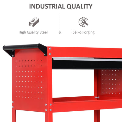 DURHAND 3-Tier Tool Trolley Cart Storage Shelf Roller Cabinet DIY Box Garage Workshop with Drawer Red 