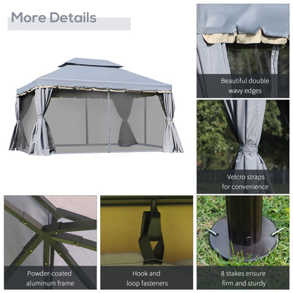 Outsunny 3 x 4m Aluminium Garden\'c2\'a0Gazebo, Marquee Canopy Shelter Pavilion Party Tent with Nets and Curtains for Garden and Deck, Grey