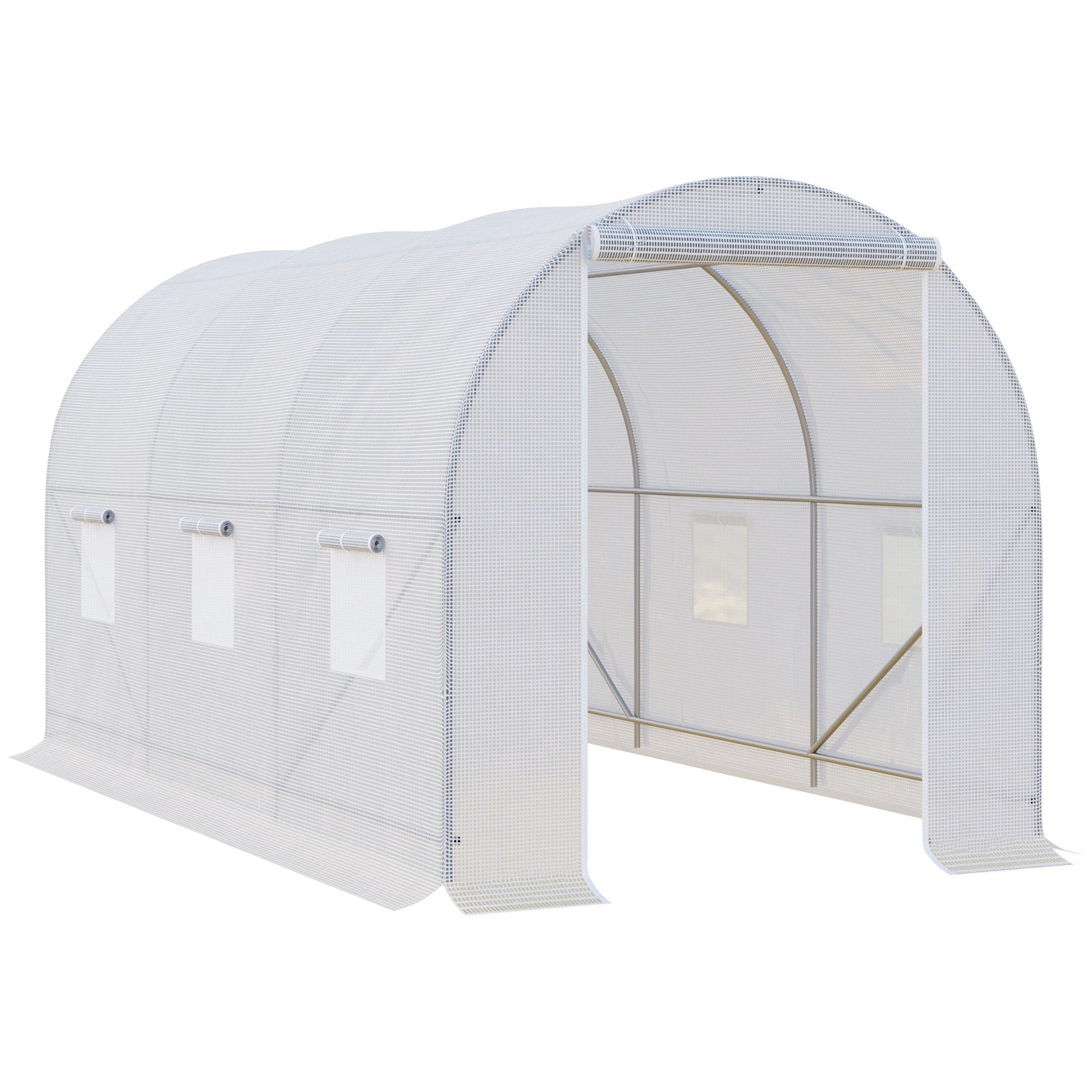 Outsunny 3.5 x 2 x 2 m Polytunnel Greenhouse, Walk-in Green House for Garden with Mesh Windows, Galvanised Steel Frame, White 