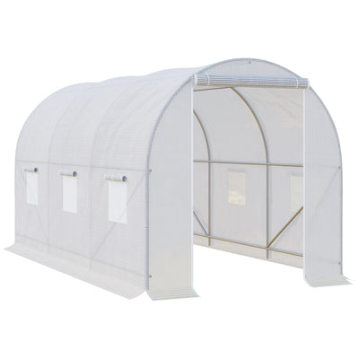 Outsunny 3.5 x 2 x 2 m Polytunnel Greenhouse, Walk-in Green House for Garden with Mesh Windows, Galvanised Steel Frame, White 