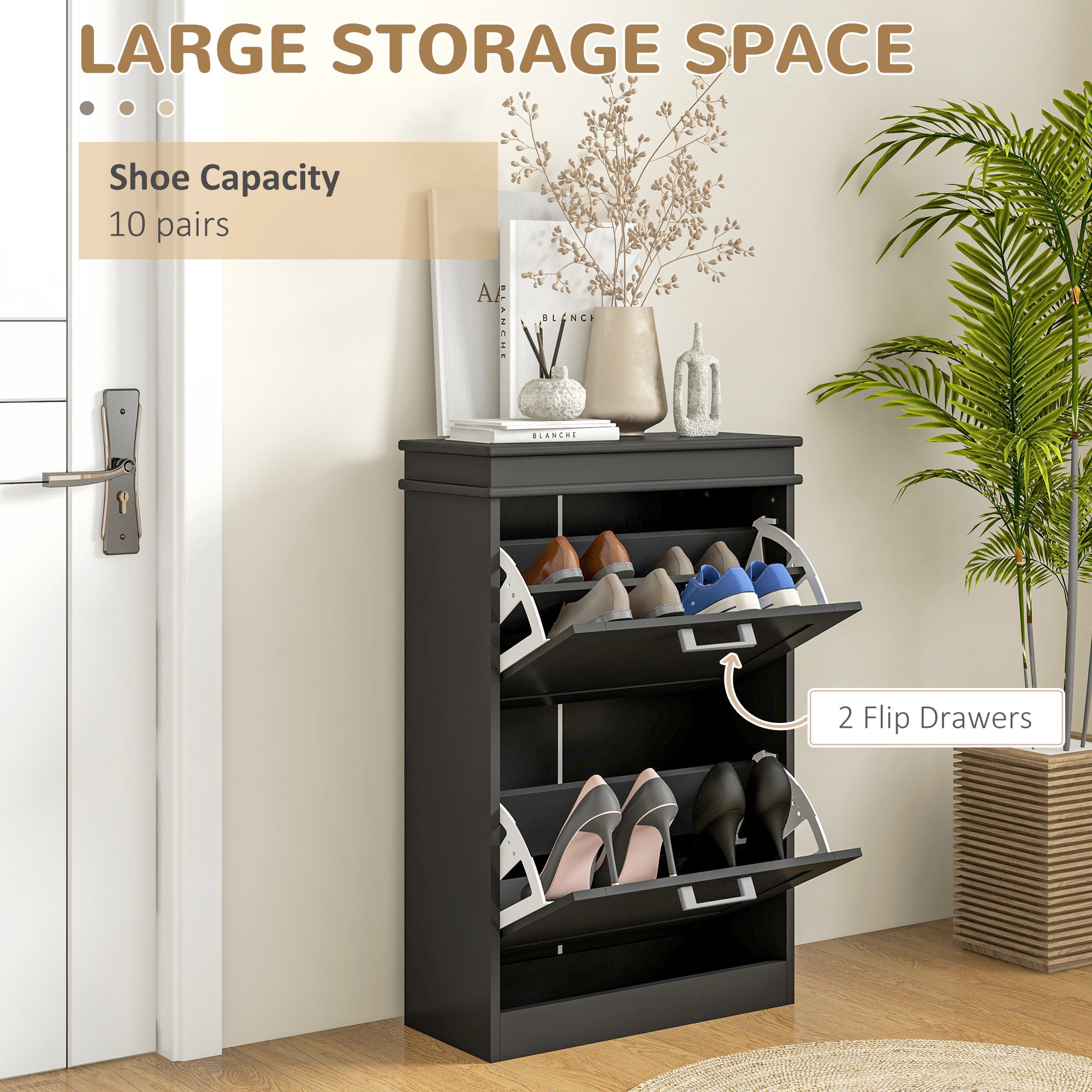 HOMCOM Two-Drawer Minimalistic 10-Shoe Cabinet - Black 