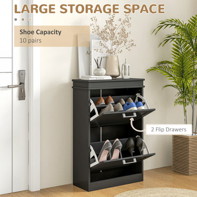 HOMCOM Two-Drawer Minimalistic 10-Shoe Cabinet - Black 