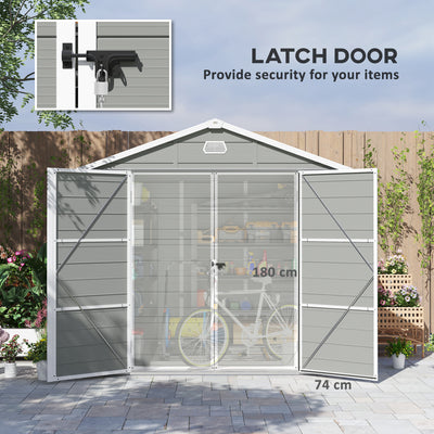 Outsunny 7.9ft x 6.2ft Aluminium Frame and Plastic Wall Shed, with Foundation - Light Grey 