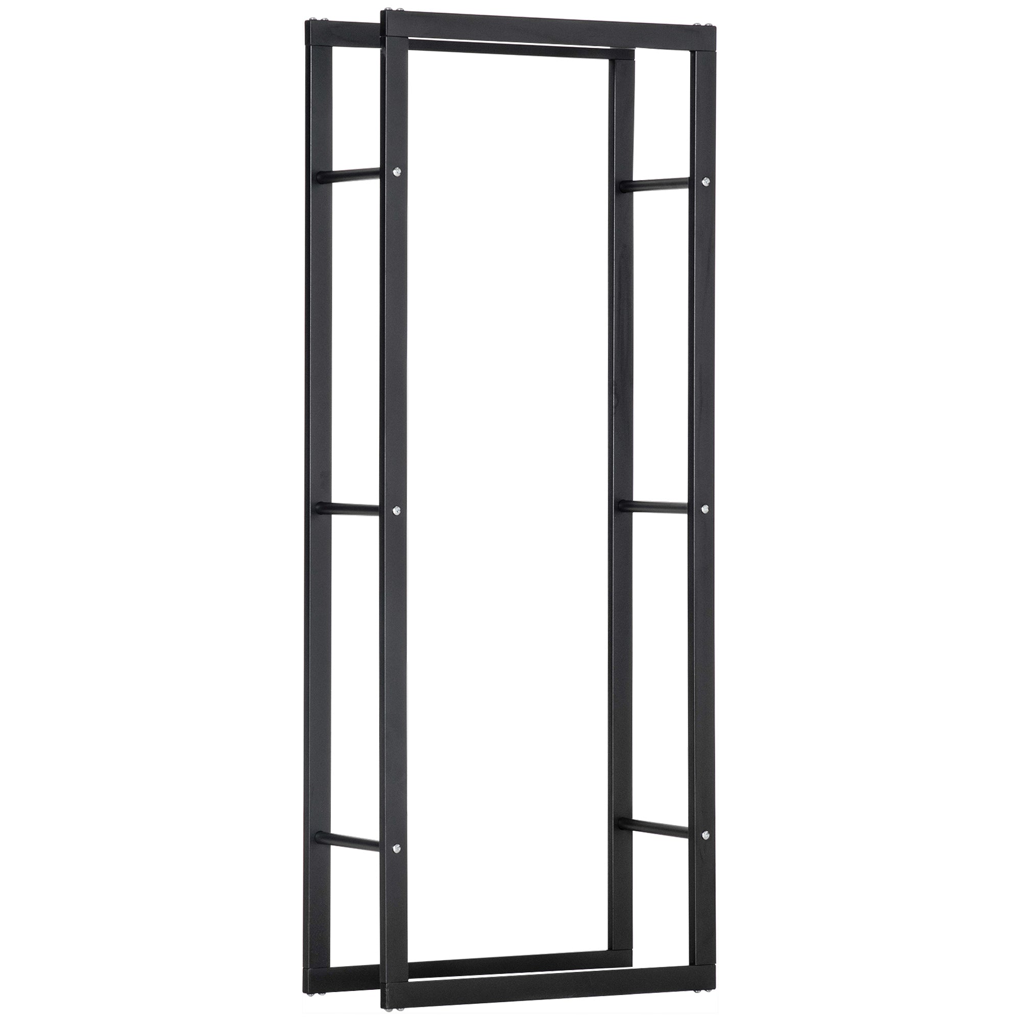HOMCOM Metal Firewood Log Holder Tall Firewood Rack Indoor Outdoor Fireplace Wood Storage Shelf, Black, 60Wx25Dx150Hcm 