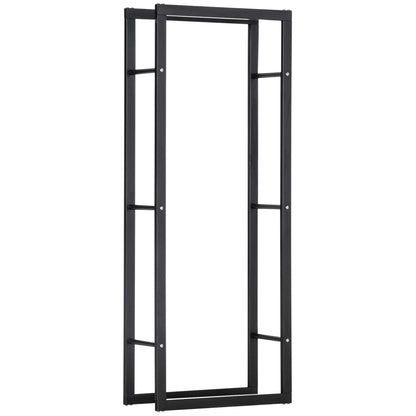 HOMCOM Metal Firewood Log Holder Tall Firewood Rack Indoor Outdoor Fireplace Wood Storage Shelf, Black, 60Wx25Dx150Hcm 