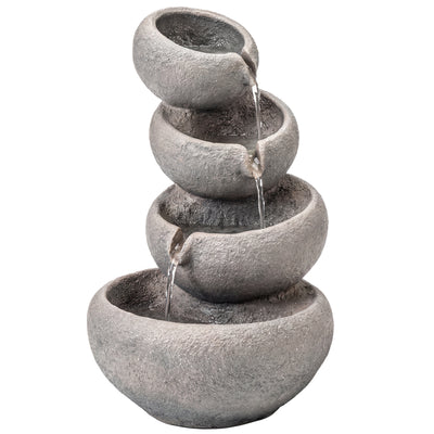 Outsunny 4-Tier Water Fountain Outdoor, Garden Water Feature with LED Lights and Pump, Freestanding Resin Waterfall for Patio 