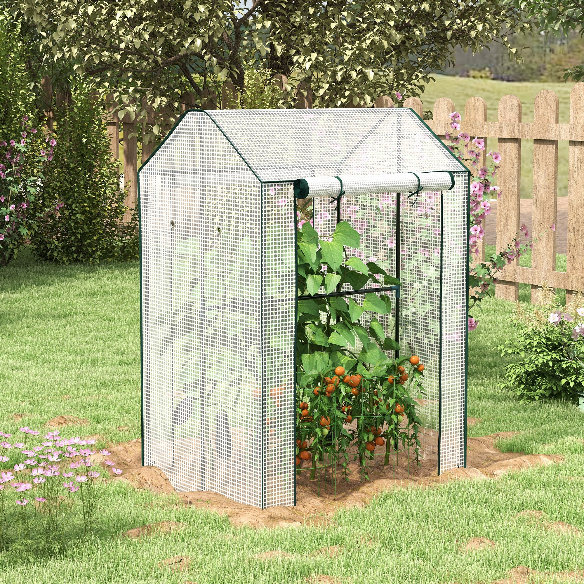 Outsunny Green House, Mini Greenhouse with 2 Roll-up Doors, Vent Holes and Reinforced Cover, 100 x 80 x 150cm 