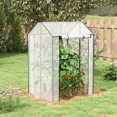 Outsunny Green House, Mini Greenhouse with 2 Roll-up Doors, Vent Holes and Reinforced Cover, 100 x 80 x 150cm 