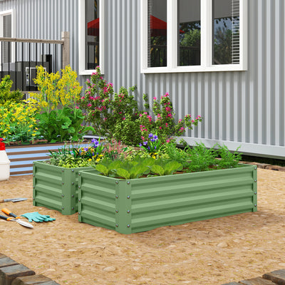 Outsunny Set of Two 110 x 50cm Steel Planter Boxes -  Light Green 