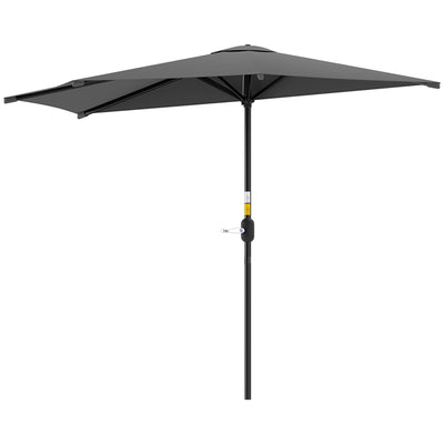 Outsunny 3(m) Half Parasol, Semi Round Umbrella with Metal Frame, Crank Handle for Balcony, Garden, Dark Grey 