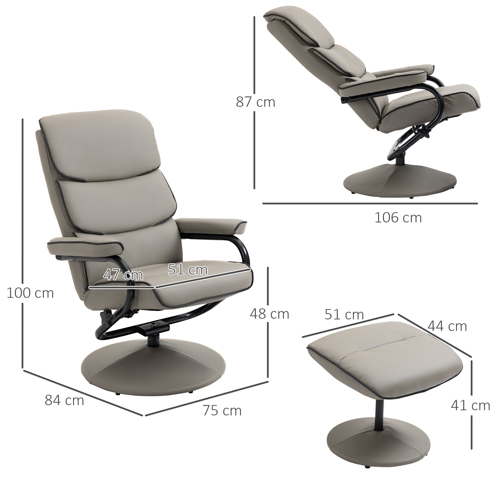 HOMCOM Recliner Chair with Ottoman 360\'c2\'b0 Swivel Faux Leather High Back Armchair w/ Footrest Stool for Home Office