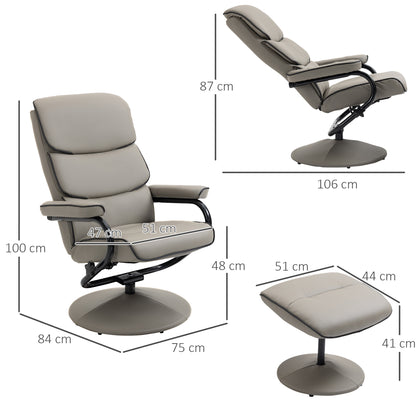 HOMCOM Recliner Chair with Ottoman 360\'c2\'b0 Swivel Faux Leather High Back Armchair w/ Footrest Stool for Home Office