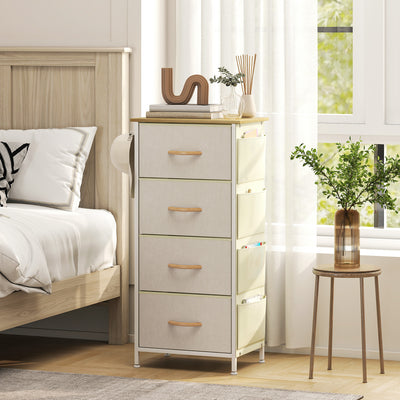 HOMCOM Chest of Four Fabric Drawers - Beige 