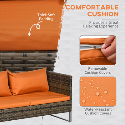 Outsunny Four-Piece Rattan Sofa Set, with Storage Table - Orange/Brown 