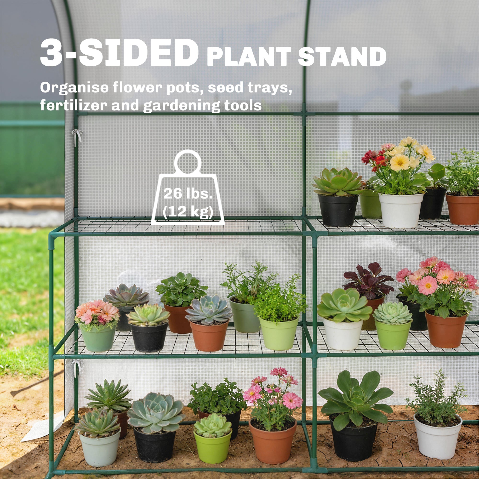 Outsunny Walk-in Greenhouse with Shelves, Small Greenhouse with PE Cover and Roll-up Door, 123 x 187 x 189 cm, White 