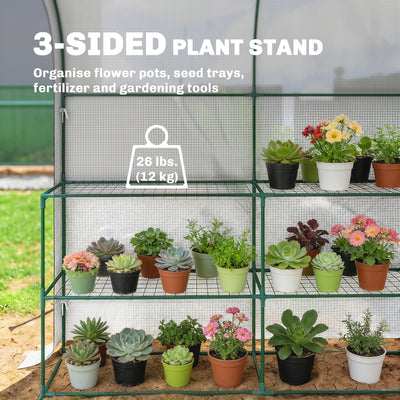 Outsunny Walk-in Greenhouse with Shelves, Small Greenhouse with PE Cover and Roll-up Door, 123 x 187 x 189 cm, White 