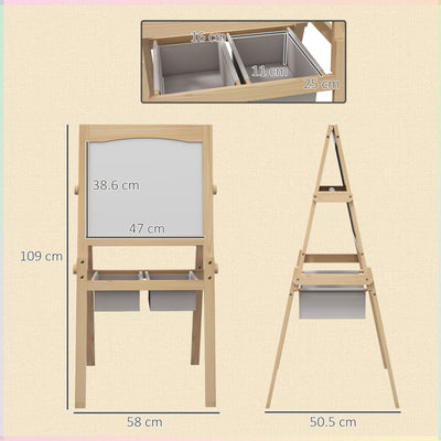 AIYAPLAY Kids Easel with Paper Roll, 3 in 1 Art Easel for Toddlers, Double-Sided Kids Whiteboard Blackboard with Storage Baskets for Ages 3-6 Years - Natural Wood Finish 