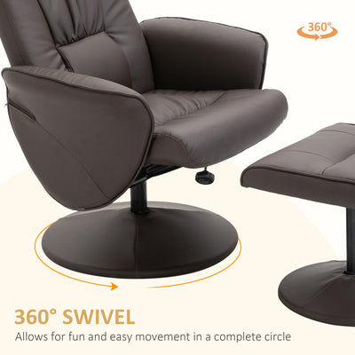 HOMCOM Executive Recliner Chair High Back and Footstool Armchair Lounge Seat Brown 