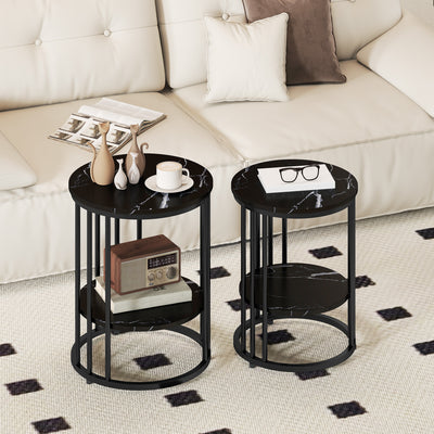 HOMCOM Set of Two Marble-Effect Coffee Tables - Black 
