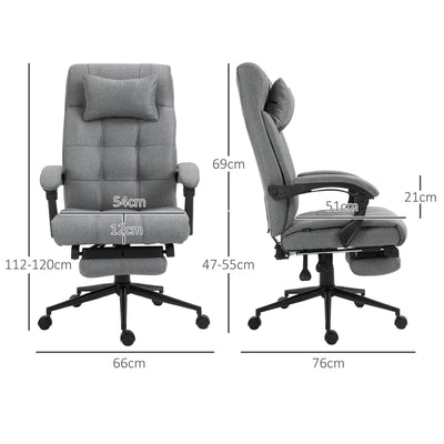 Vinsetto Office Chair with Footrest Ergonomic Office Chair with Armrests Lumber Support and Headrest Light Grey 