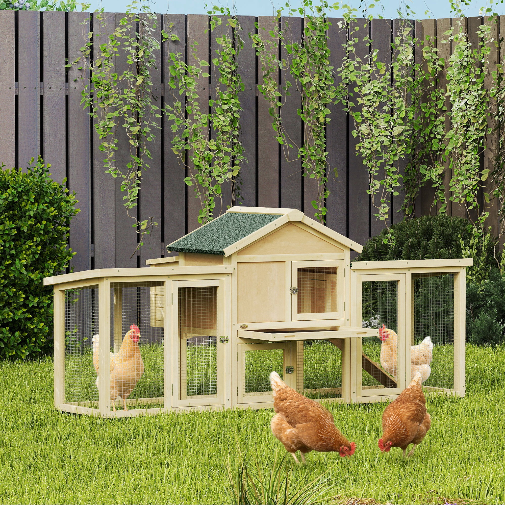 PawHut Large Chicken Coop, Wooden Outdoor Chicken Cage Poultry Hen House with Nesting Box 