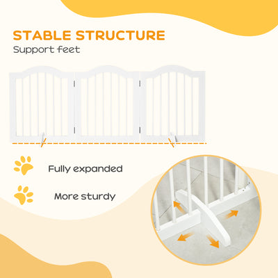 PawHut 3 Panels Dog Gate w/ Support Feet Fence Safety Barrier Freestanding Wood White 