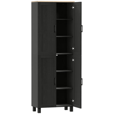 HOMCOM Freestanding Kitchen Cupboard, 4-Door Storage Cabinet with Adjustable Shelves, Modern Kitchen Pantry for Dining Room, 170cm, Black 