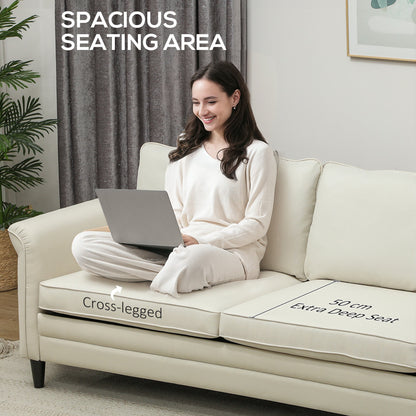 HOMCOM 3 Seater Sofa, Modern Fabric Sofa Couch with Spring Cushion, Rubber Wood Legs, 191cm Upholstered Settee for Living Room, Bedroom, Home Office, Guest Room, Cream White 