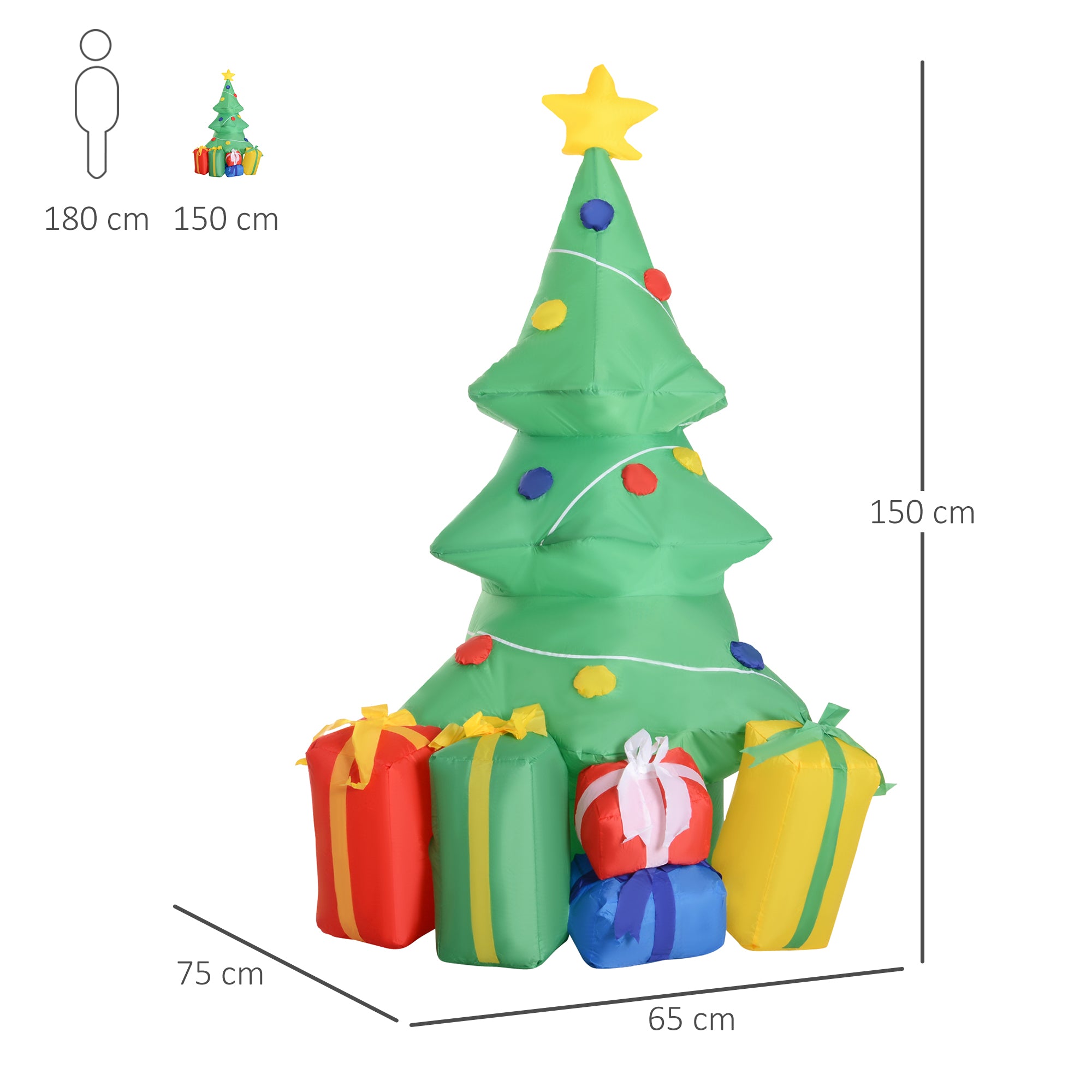 HOMCOM 5ft Inflatable Christmas Tree Xmas Air Blown Holiday Decoration LED Lawn Yard Outdoor Ornaments 