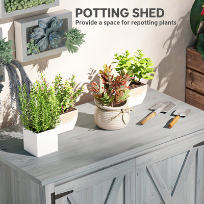 Outsunny Wooden Garden Shed, Outdoor Fir Wood Storage Shed with Shelf and Double Doors, Light Grey 