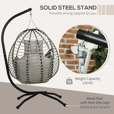 Outsunny Single Rattan Hanging Egg Chair, with Seat Cushion - Grey 