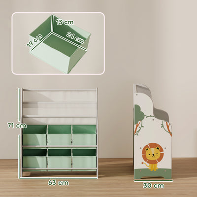 AIYAPLAY Kids Storage Unit, Toy Organiser with 6 Fabric Drawers and 2-Tier Sling Book Rack for Bedroom, Playroom, Nursery, Green 
