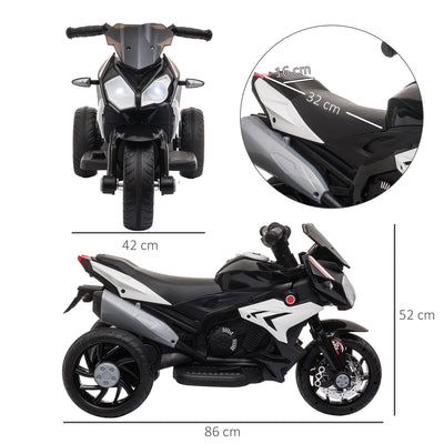 HOMCOM Kids 6V Electric Ride On Motorcycle Electric Motorbike w/ Lights Music Horn 3 Wheel Outdoor Play Toy for 3-5 Years Black 