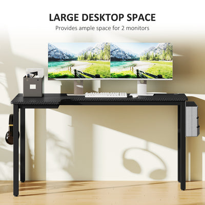 HOMCOM L-Shaped Computer Gaming Desk with Fabric Bag, Hooks and Cable Management, 145 x 81 x 76cm - Black 