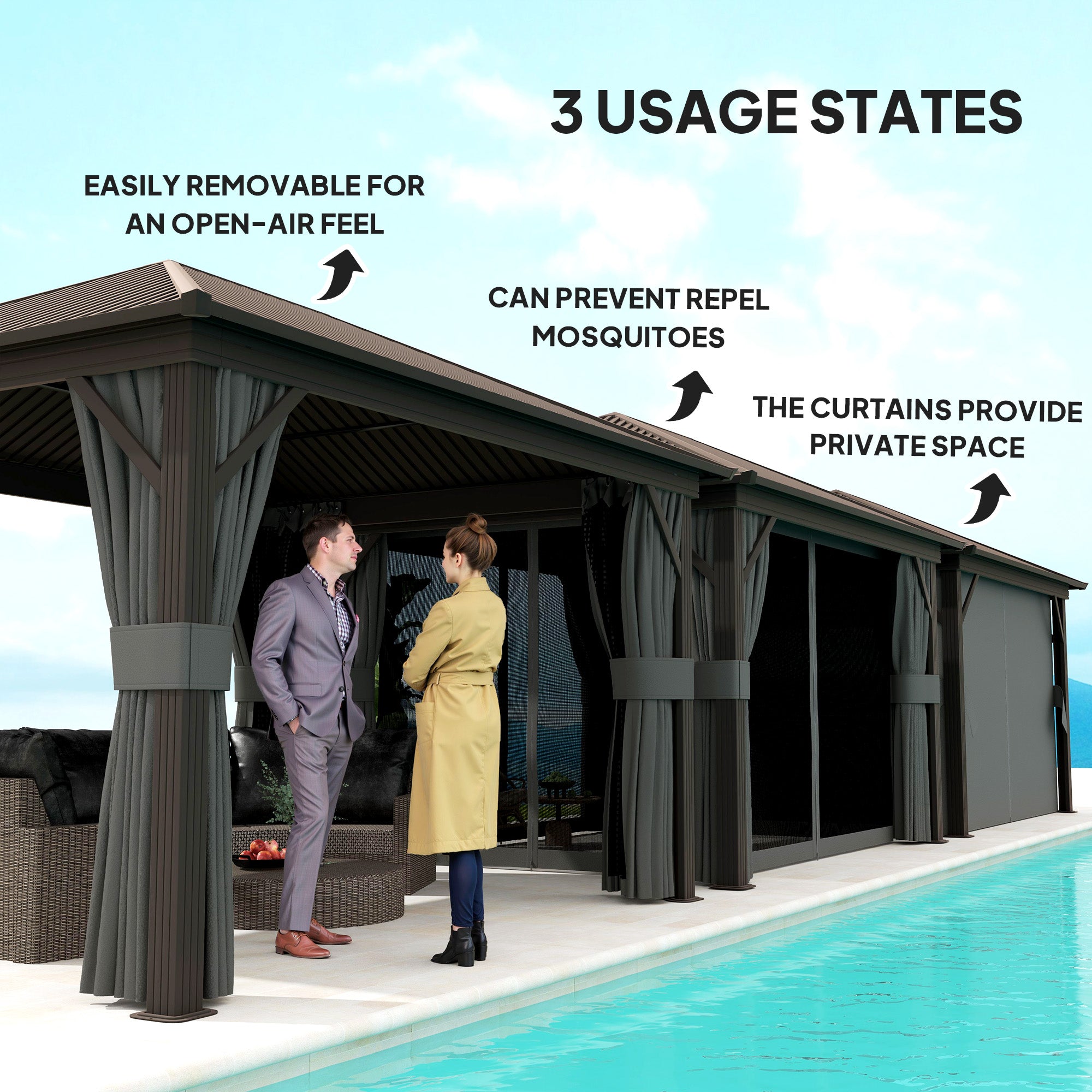 Outsunny 3.6 x 3(m) Aluminium Frame Hardtop Gazebo, with Accessories 