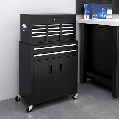 HOMCOM Portable Tool Box, Metal Tool Chest on Wheels with 6 Drawers for Garage and Workshop, Black 