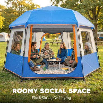 Outsunny Cabin Tent Easy Setup 3000mm Waterproof Camping Tent 4 Person with Carrying Bag Blue 