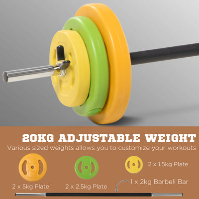 HOMCOM 20kg Barbell Weights Set, Adjustable Weights with Non-slip Handle, for Women and Men Home Gym Exercise Weight Strength Training 
